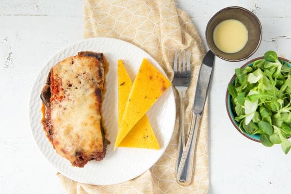 Aubergine Parmigiana with Polenta