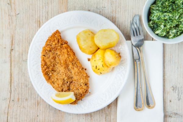 Crispy Chicken Schnitzel with Roasted Potatoes