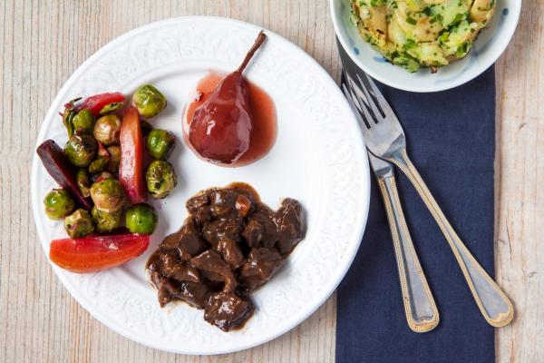 Wild Boar Stew with Poached Pear