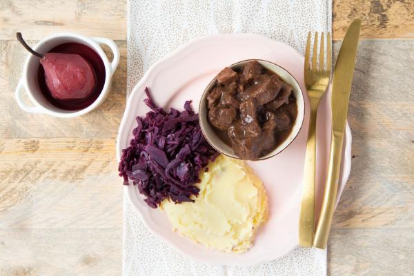 Venison Stew with Poached Pear