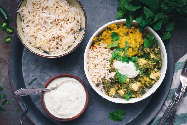Palak Paneer with Indian Dahl