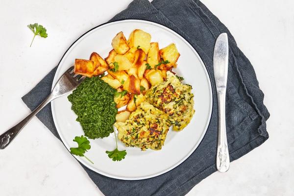 Courgette Fritters with Creamed Spinach