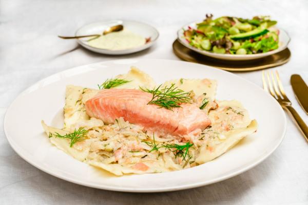 Grilled Salmon with Ravioli