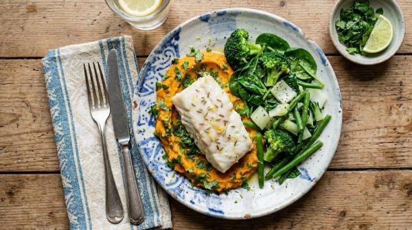 Pollock with Sweet Potato Mash