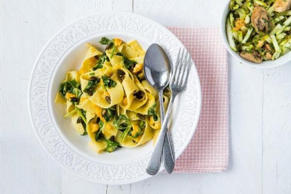 Pappardelle met spinazie en pompoen