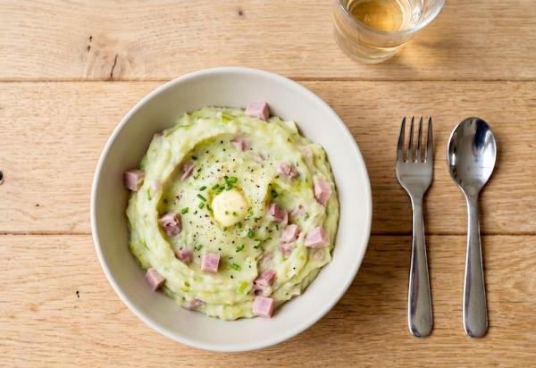 Leek Mash with Ham and Cheese
