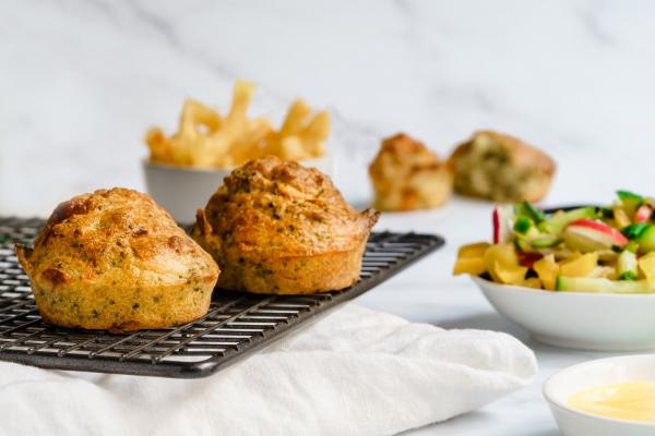 Savoury muffins for kids on a baking tray